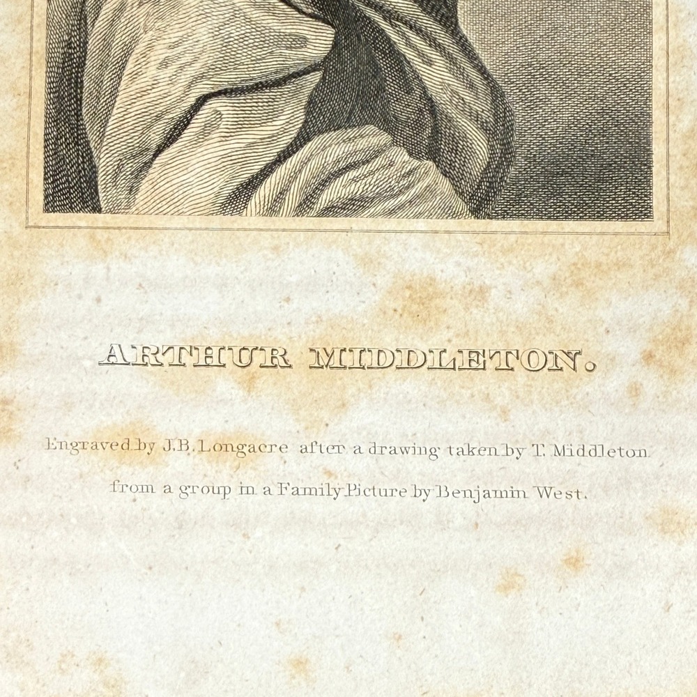 J.B. Longacre Arthur Middleton Engraved Portrait Print, Benjamin West Art 8.5x5" - Picture 5 of 5